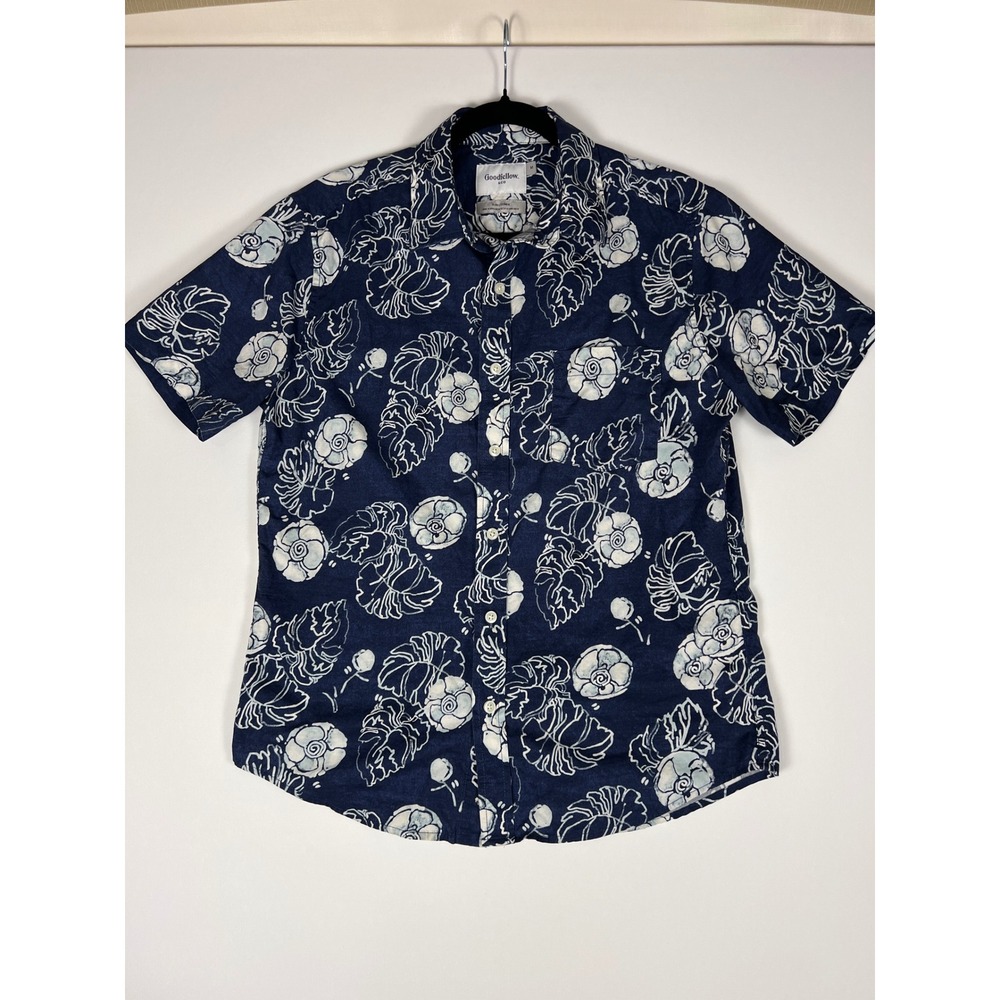Goodfellow & Co Mens Slim Fit Floral Button Down Shirt Navy Blue White‎ Medium